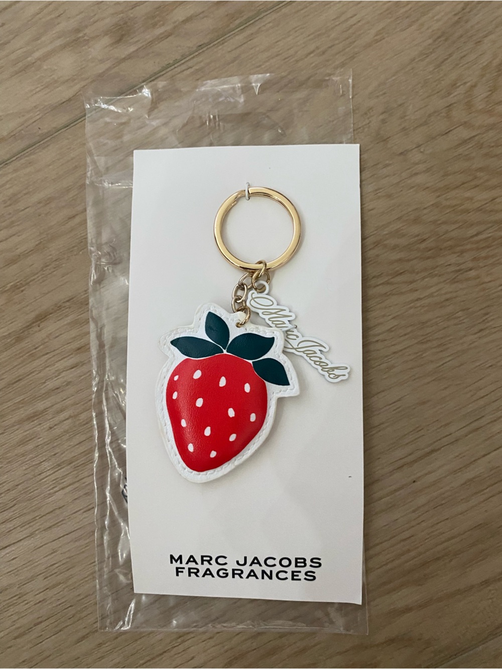 Marc Jacobs Red Strawberry Charm Key Holder with Gold Ring